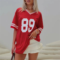 Women's Oversized V Neck Graphic Tees in Casual Streetwear Style