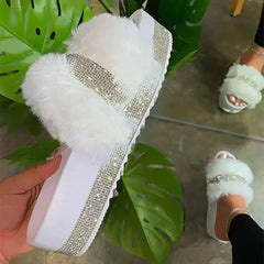 Women's Luxury Rhinestone Suede Platform Slippers for Comfort