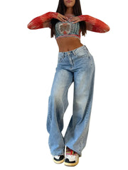 Women's High Waist Baggy Flare Denim Jeans for Autumn Streetwear