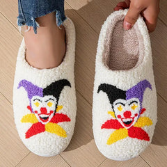 Chaussons d'intérieur chauds en peluche à imprimés multiples pour femmes avec semelle souple