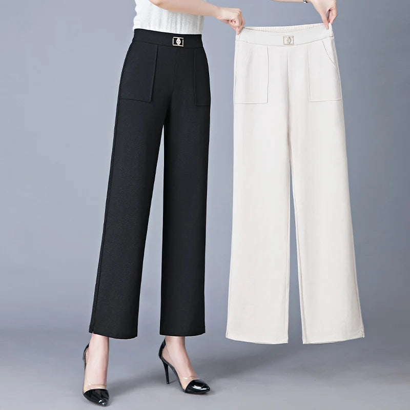 Korean Spring Simple Fashion Elastic High Waist Wide Leg Pants