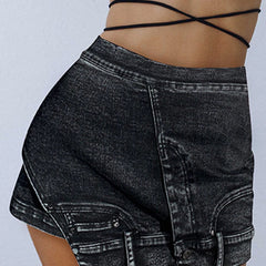 Women's High Waist Solid Slimming Denim Asymmetrical Shorts