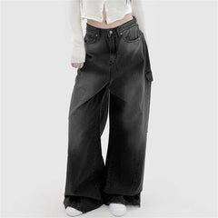 Jean baggy cargo noir pour femme avec plusieurs poches