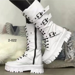 Women's Black Mid-High Heels Punk Knight Long Tube Boots