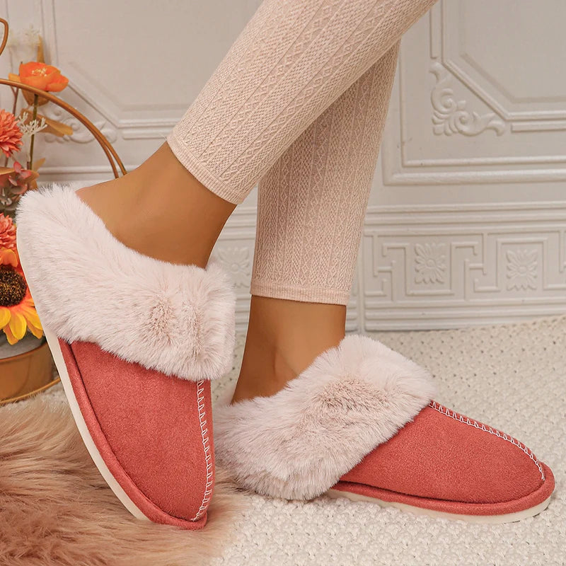 Chaussons d'intérieur en fourrure douce doublés de peluche pour femmes pour une utilisation confortable à la maison