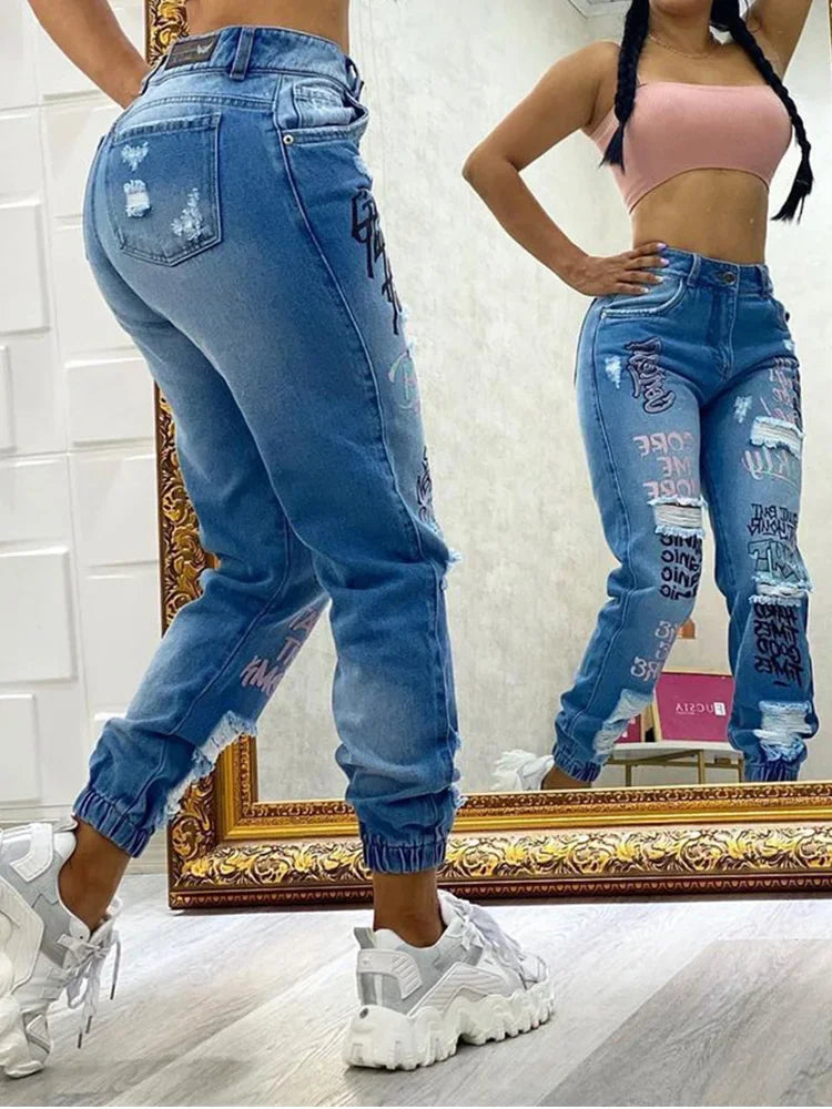 Jean chino taille plus élégant avec monogramme et découpes pour femme 