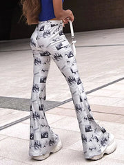 Y2K Casual Print Slim Flare Pants for Women Streetwear Trousers