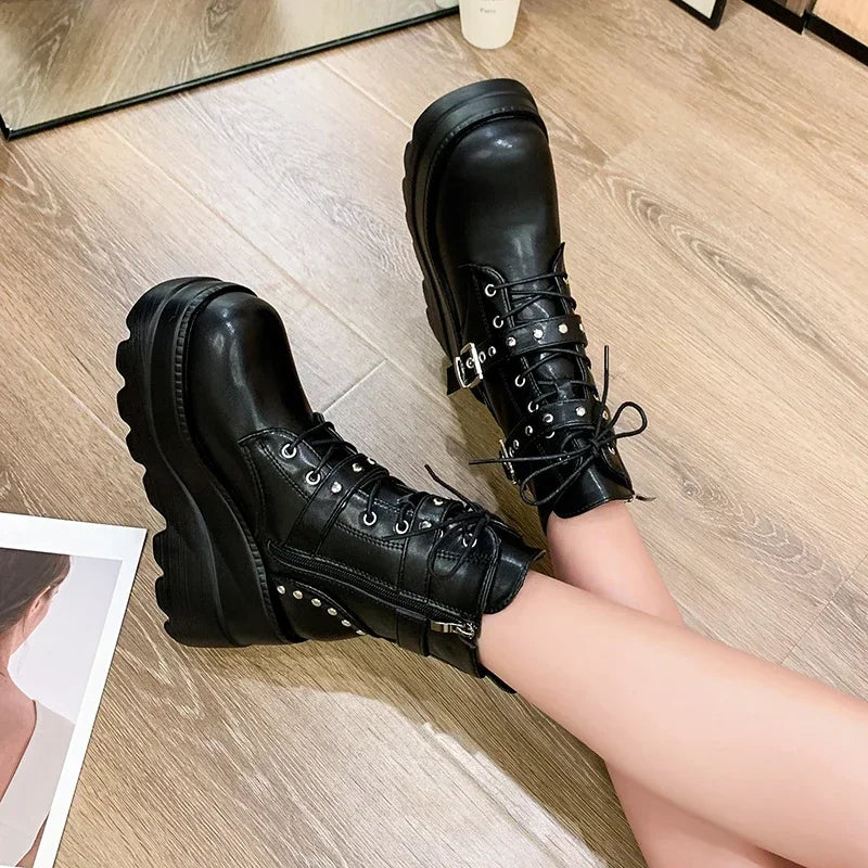 Goth Platform Ankle Chelsea Boots Women Chunky Grunge Wedges