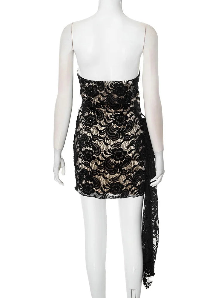 Elegant Black Strapless Lace Corset Short Dress for Women