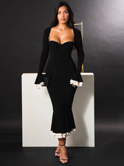 Long Sleeve Maxi Dress with Square Collar and Fishtail Hem