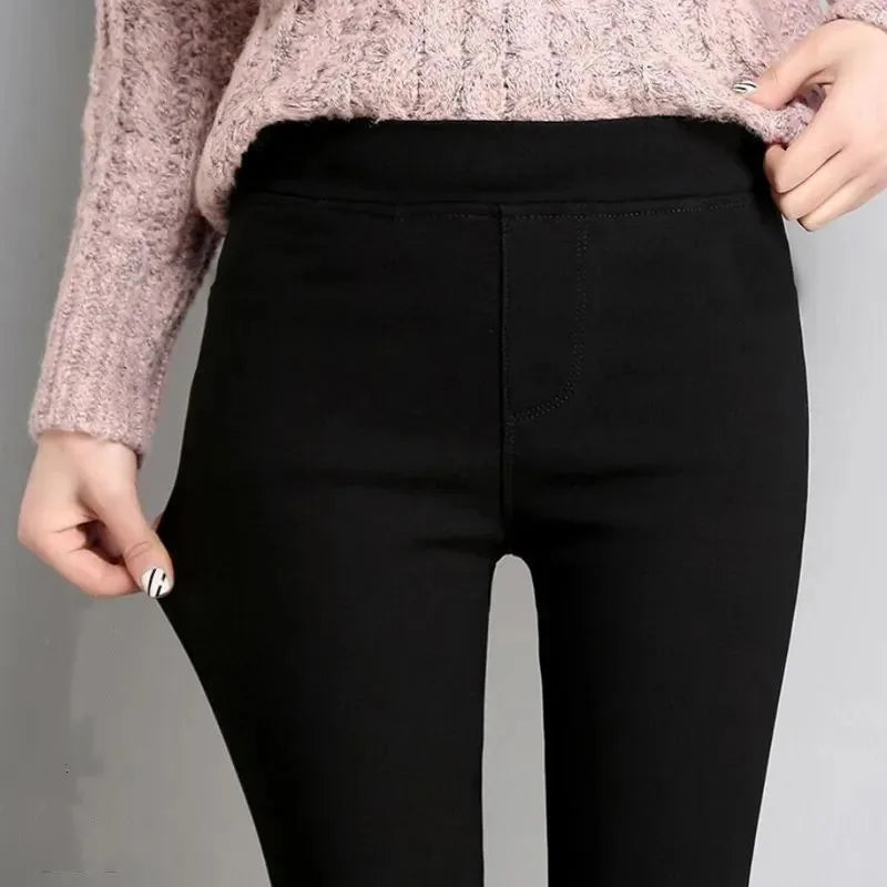 Women's High Waist Solid Color Patchwork Pencil Pants with Pockets