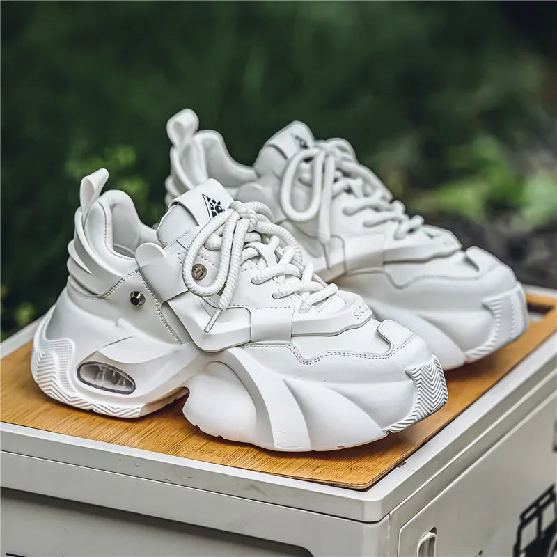 Men's Futuristic Chunky Sneakers – White Avant-Garde Statement Shoes