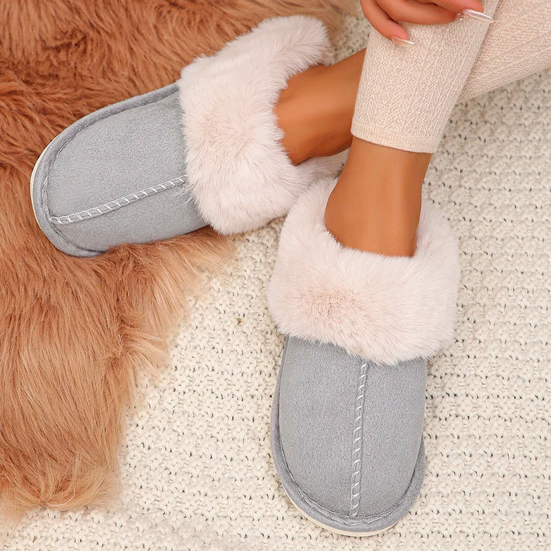 Chaussons d'intérieur en fourrure douce doublés de peluche pour femmes pour une utilisation confortable à la maison