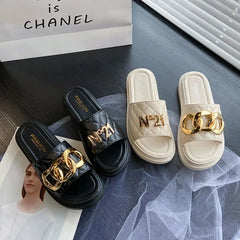 Women's Summer Casual Thick Bottom Slippers with Metal Buckle