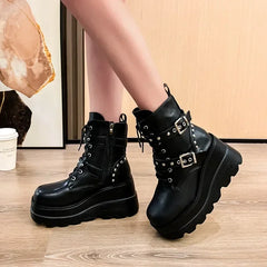 Goth Platform Ankle Chelsea Boots Women Chunky Grunge Wedges