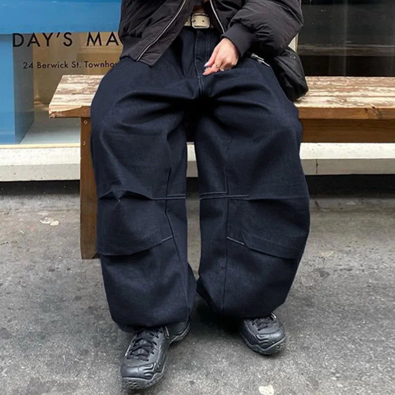 Women's Baggy Denim Wide Leg Pants with Pockets