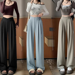 Women's High-Waisted Wide-Leg Trousers – Adjustable Belt Pleated Loose Pants