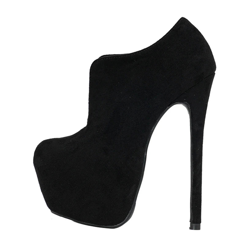 Women's Solid Black Extreme Thin High Heels Slip-On Platform Pumps