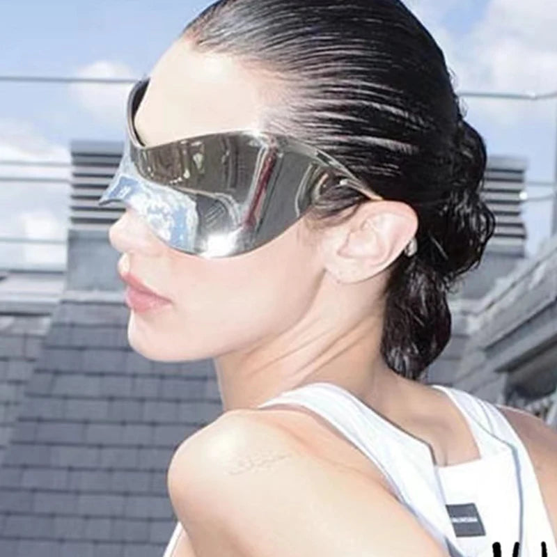 Oversized Silver Shield Sunglasses for Women Fashion Punk Style