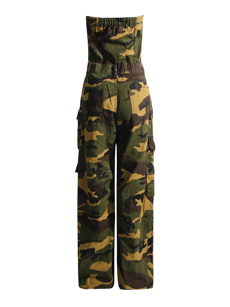 Women’s Camouflage Patchwork Sleeveless High Waist Jumpsuit