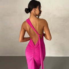 Backless Maxi Dress with Irregular Design for Club Parties