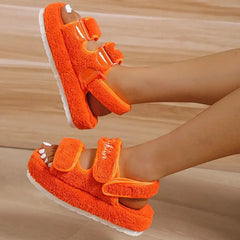 Fur Platform Sandals for Women Casual Beach Open-Toe Slides