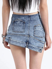 Short en jean taille haute chic avec poche et fermeture éclair pour femme 