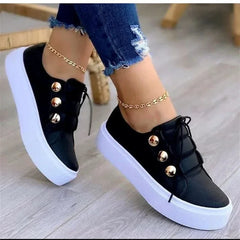 Women's Casual Spring Leather PU Platform Sneakers in black