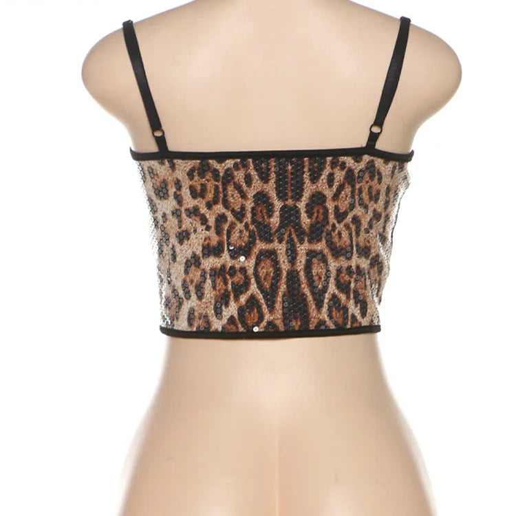 Leopard Print Sequin Patchwork Camisole