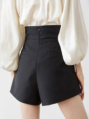 High Waist Casual Solid Crisscross Button Shorts for Women