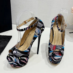 Hand-Painted Leather Platform Slingback Pumps for Women