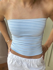 Women's Cropped Strapless Tube Top in Striped or Solid Colors