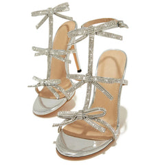 Women's Glitter Rhinestone Bowknot Gladiator High Heels Sandals