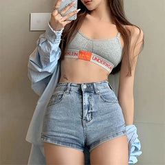 Women's Black High Waist Denim Mini Shorts for Streetwear Fashion