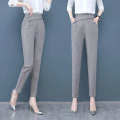 Black High Waist Summer Harem Pants with Pockets for Office Ladies