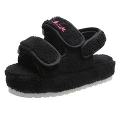 Fur Platform Sandals for Women Casual Beach Open-Toe Slides