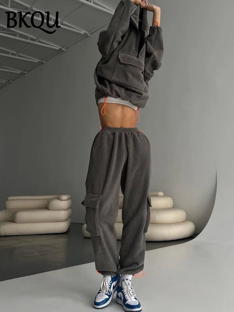 Fleece Two Piece Tracksuit Set with Zipper Sweatshirt and Pants