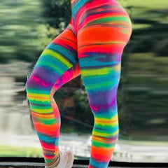 Trendy Leopard Print Neon Push Up Yoga Leggings for Women