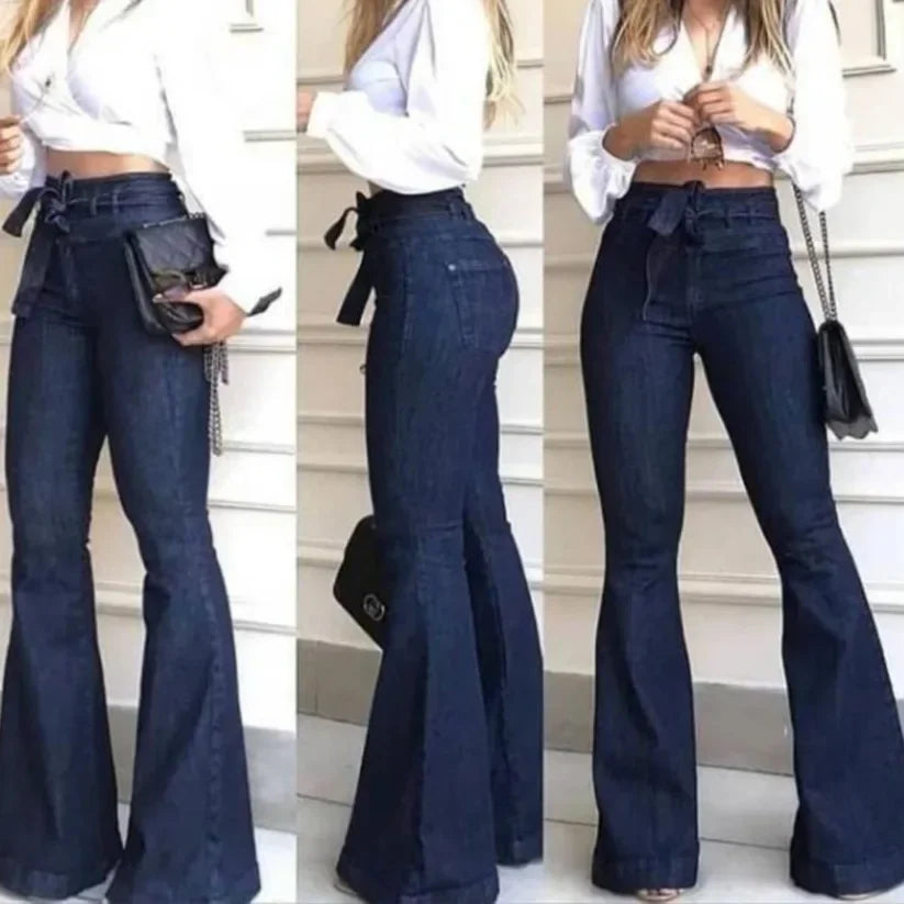 High Waisted Flare Pants with Zipper Fly and Pockets