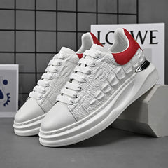 Men's Luxury White Leather-Effect Sneakers – Chunky Sole Fashion Trainers