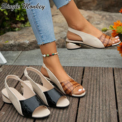 Women's Chunky Mid Heels Slingback Sandals for Summer Casual Wear