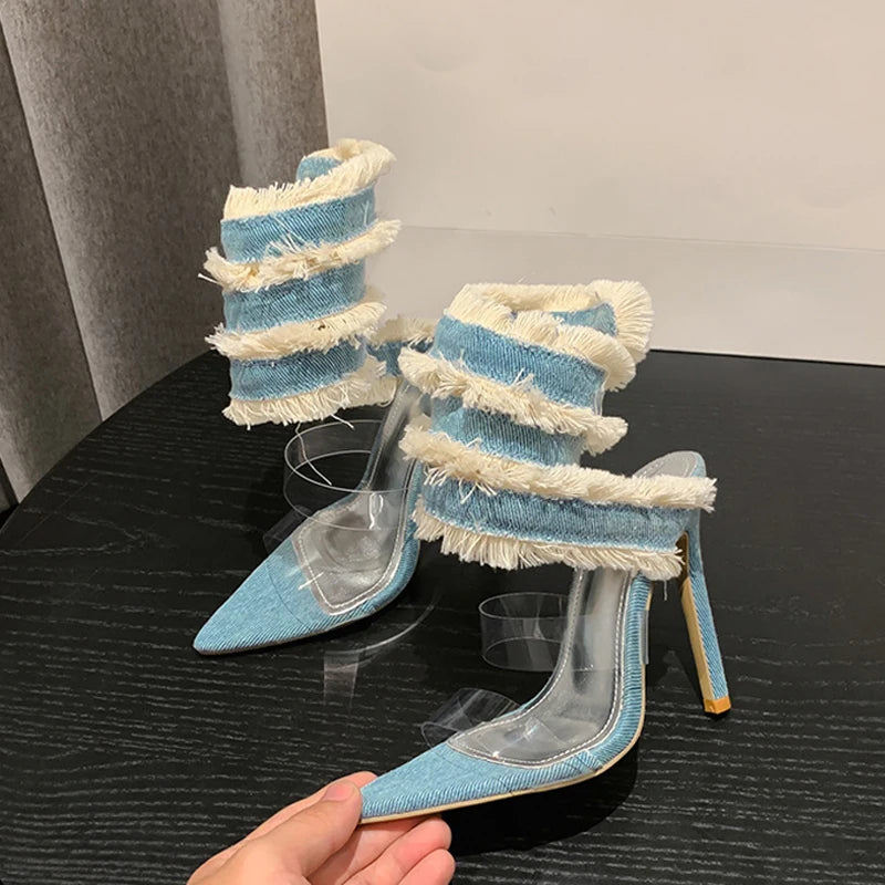 Sandales à talons hauts en PVC transparent avec bride à la cheville pour femmes 