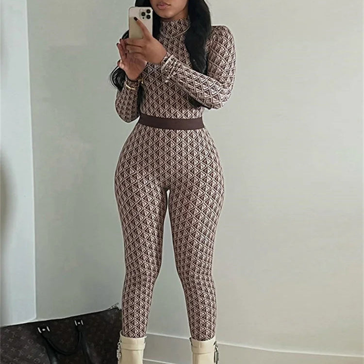 Plaid Printed Casual Women's Jumpsuit with Full Sleeves and High Collar