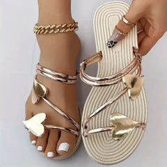 Elegant Women's Heart Open Toe Flat Sandals Non-Slip Beach Slides