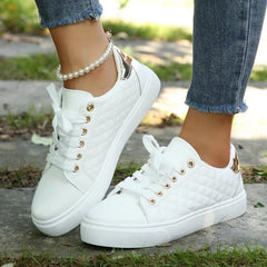 Women's Black Lace-Up PU Leather Sneakers for Casual Style