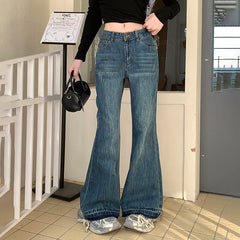 Women's High Waist Flare Jeans with Red Belt Loop Detail