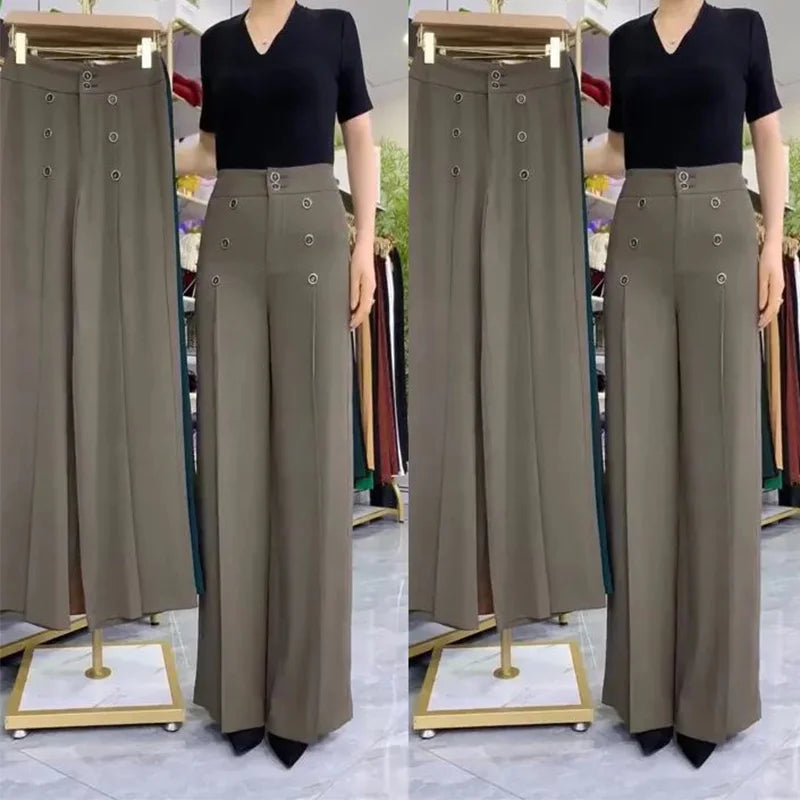 Women's Solid Color High Waist Loose Wide Leg Trousers