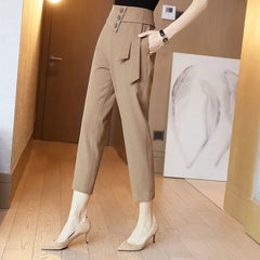 Leisure Women's High Waist Solid Color Slim Straight Pants