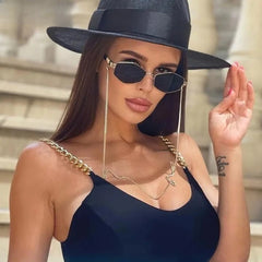 Trendy Retro Hexagon Sunglasses with Chain for Women’s Style