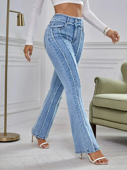 Women's Vintage Washed High Waist Flare Jeans in Blue Denim